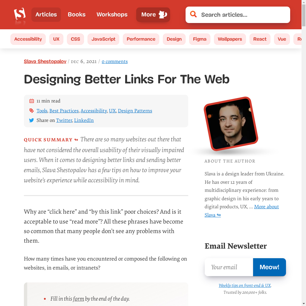 Smashing Magazine Article: Designing Better Links for The Web